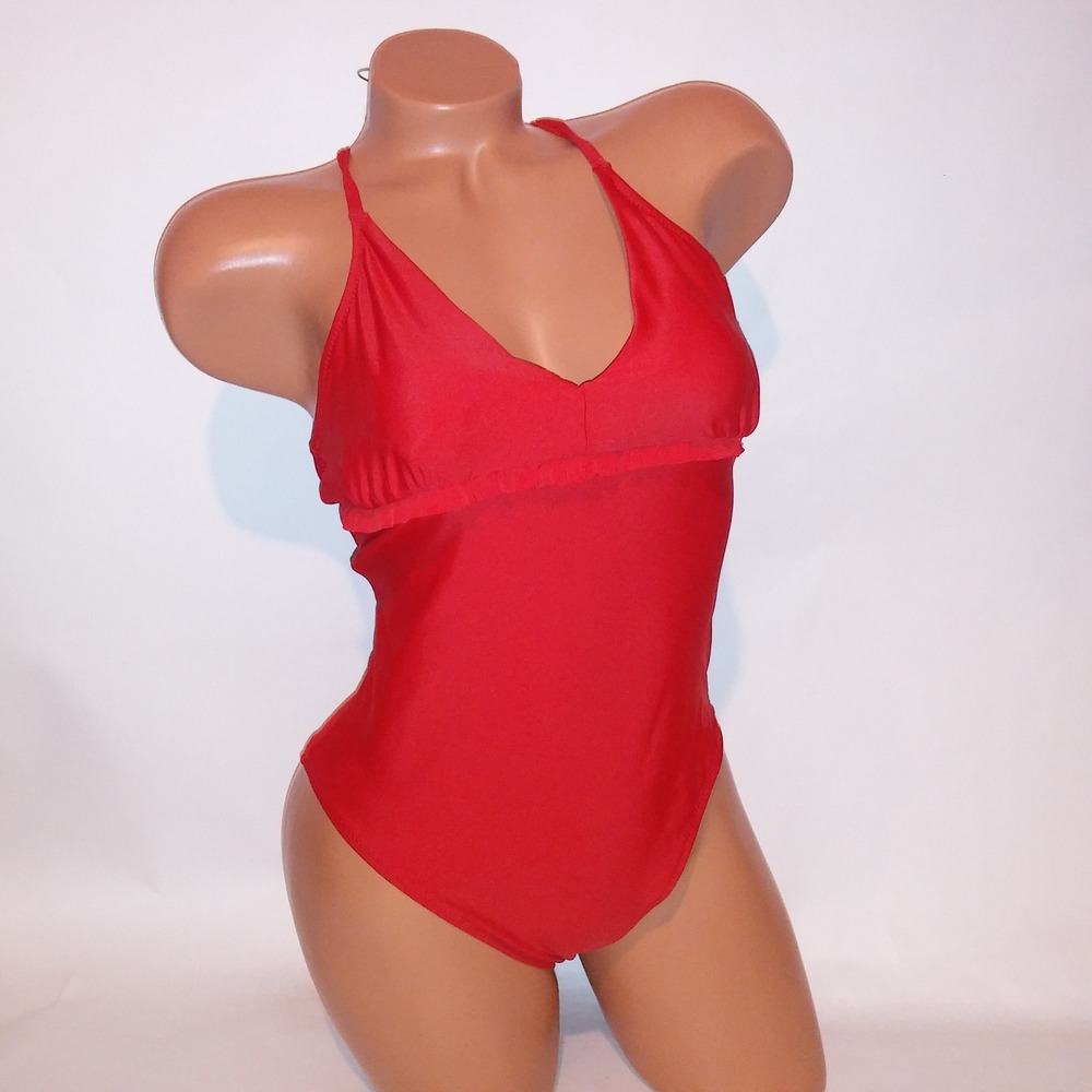 Old Navy Swim One Piece Medium Red Solid Removable Padding Wireless